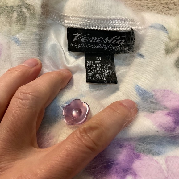 Venesha Angora Cardigan Size Medium Floral Lavender Button Sweater Long Sleeve - Picture 5 of 8